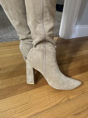 Women's Suede High Block Heel Knee Boot - Taupe